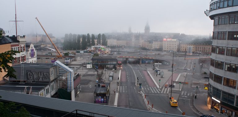 Slussen 2015, Stockholm, översiktsbild en tidig morgon